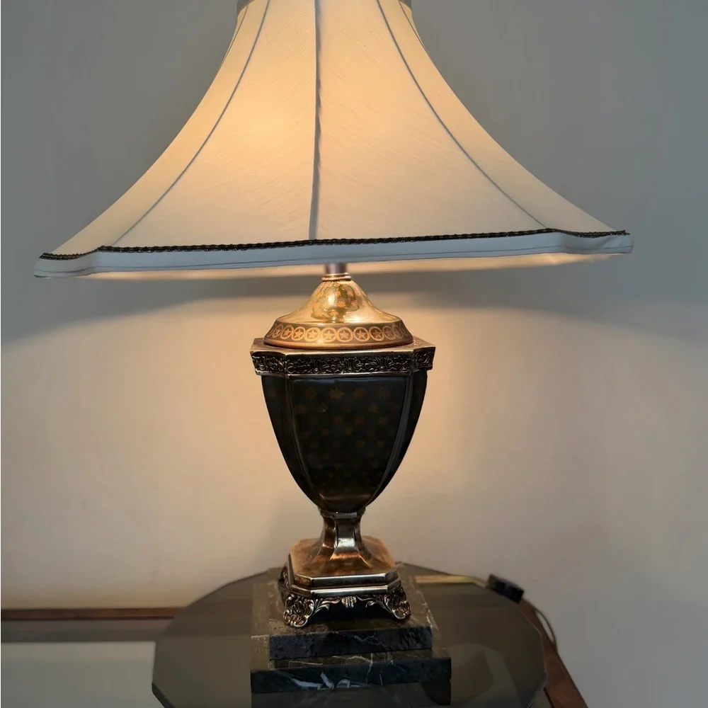 Vintage Frederick Cooper Brass & Marble Urn Table Lamp with Original Shade